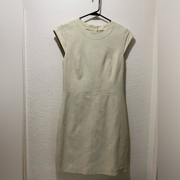 THEORY beige Lamb Leather Bodycon Mini Dress Sz 6 - Picture 1 of 7